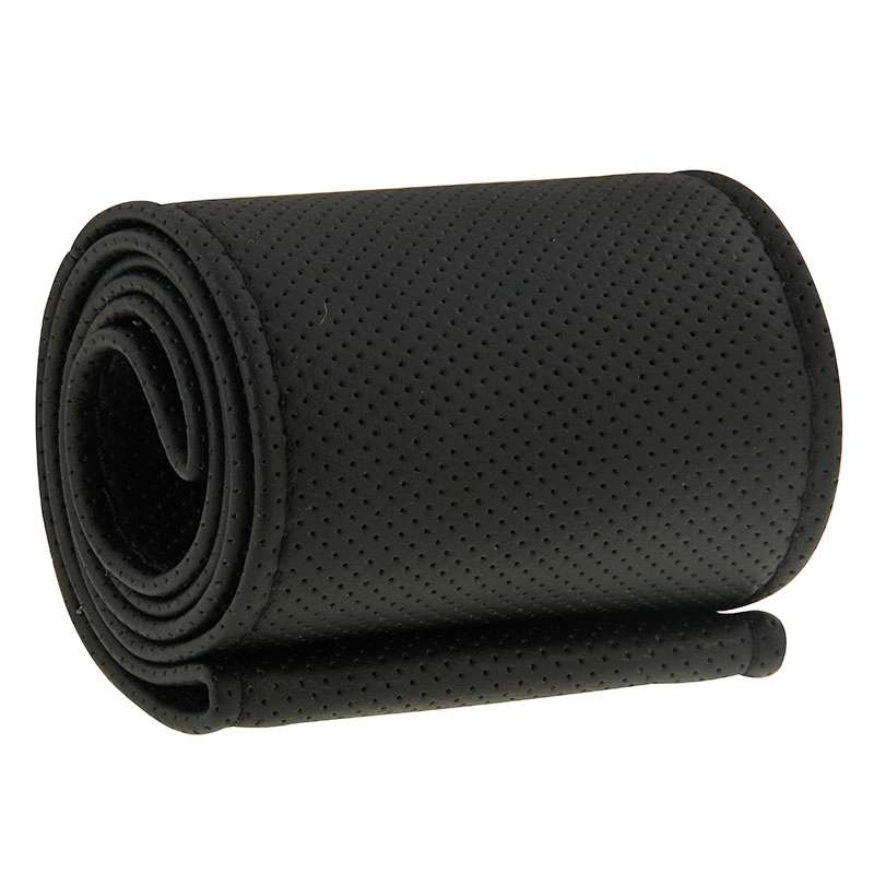 Leather Steering Wheel Cover With Needle and Thread, Size: 54x10.5cm (Black)