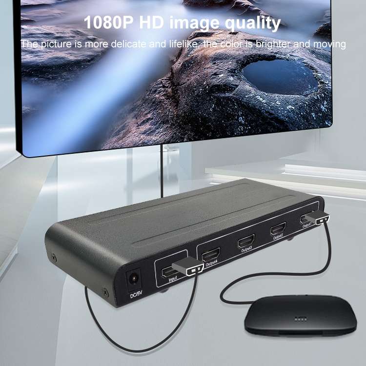 1080P 1x4 HDMI Splitter, 1.4 Version, EU Plug(Black)