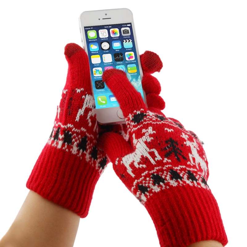 Woven Double Deer Pattern Three Finger Touch Screen Touch Gloves