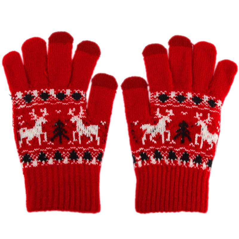Woven Double Deer Pattern Three Finger Touch Screen Touch Gloves