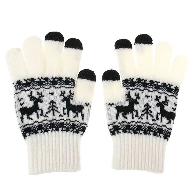 Woven Double Deer Pattern Three Finger Touch Screen Touch Gloves