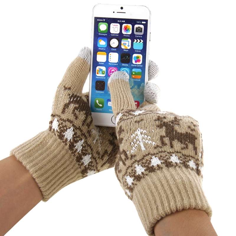 Woven Double Deer Pattern Three Finger Touch Screen Touch Gloves