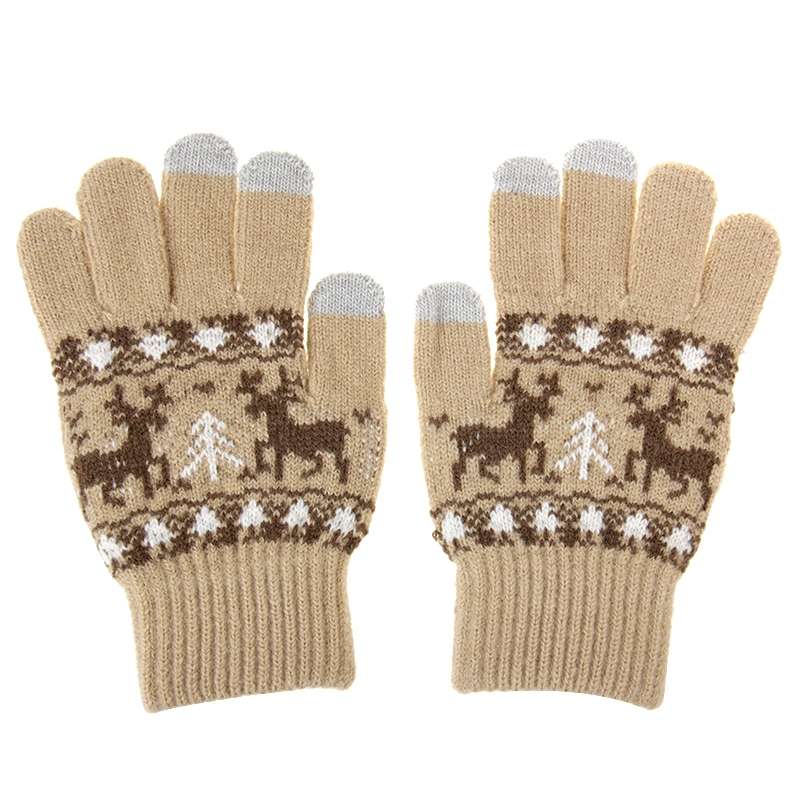 Woven Double Deer Pattern Three Finger Touch Screen Touch Gloves