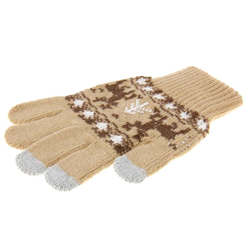 Woven Double Deer Pattern Three Finger Touch Screen Touch Gloves
