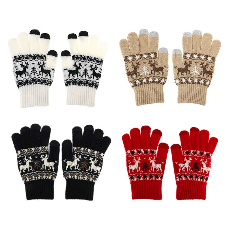 Woven Double Deer Pattern Three Finger Touch Screen Touch Gloves