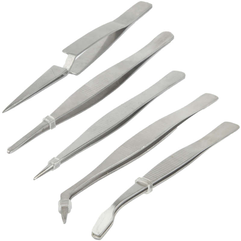 High-precision Electronic Stainless Steel Elbow & Straight Tweezers, include 5 kind o ... (Silver)