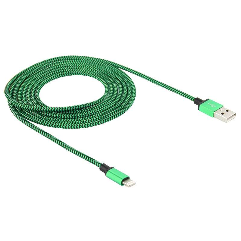 2m Woven Style 8 Pin to USB Sync Data / Charging Cable(Green)