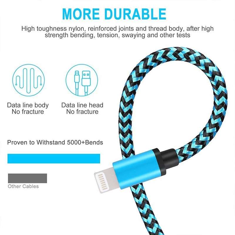 2m Woven Style 8 Pin to USB Sync Data / Charging Cable(Magenta)