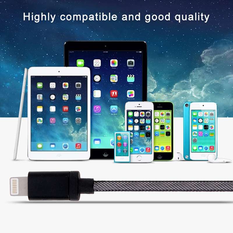 Net Style Metal Head USB to 8 Pin Data / Charger Cable, Cable Length: 25cm(Black)
