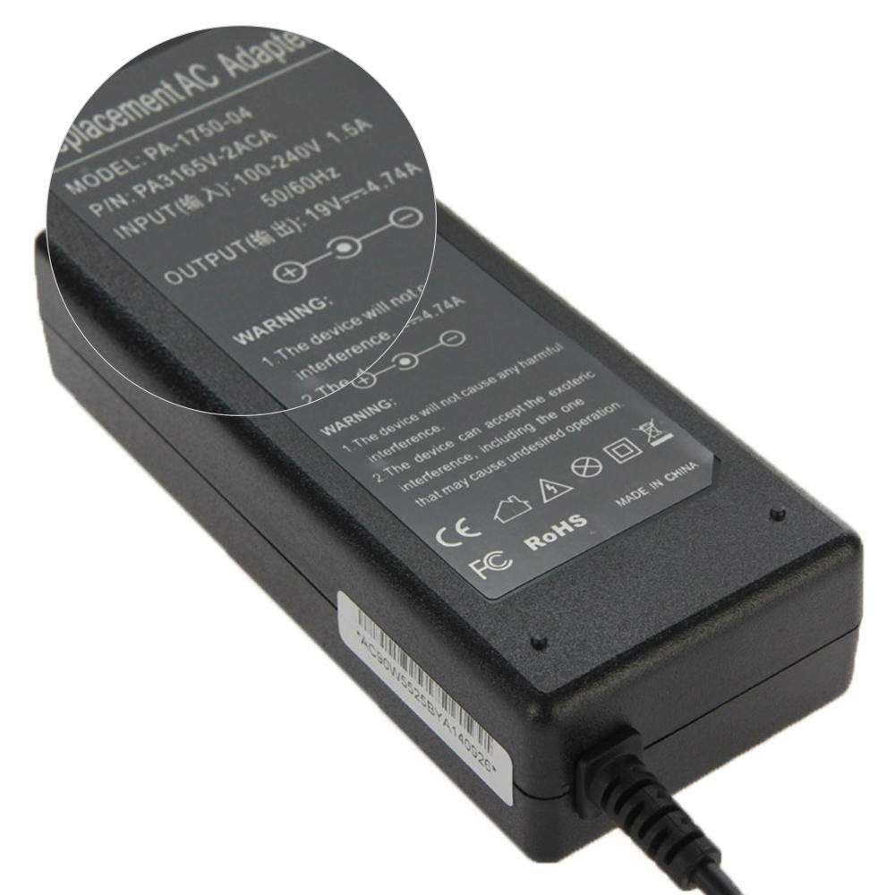 90W 19V 4.74A AC Adapter for Acer Laptop, Output Tips: 5.5mm x 2.5mm
