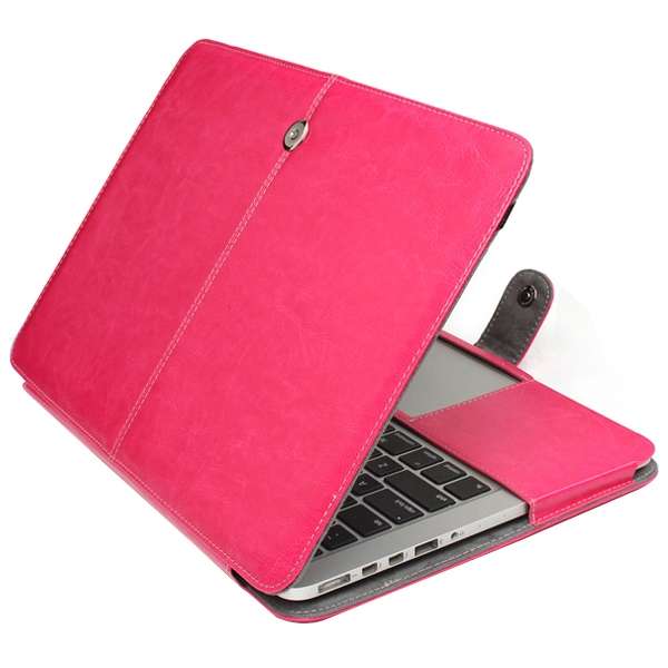 Notebook Leather Case with Snap Fastener for 15.4 inch MacBook Pro Retina(Magenta)