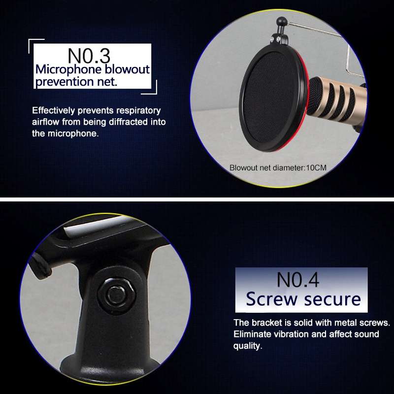 PS-5 Universal Live Broadcast Bracket Tripod Holder with Anti-spray Net & Microphone Clip & Shockp