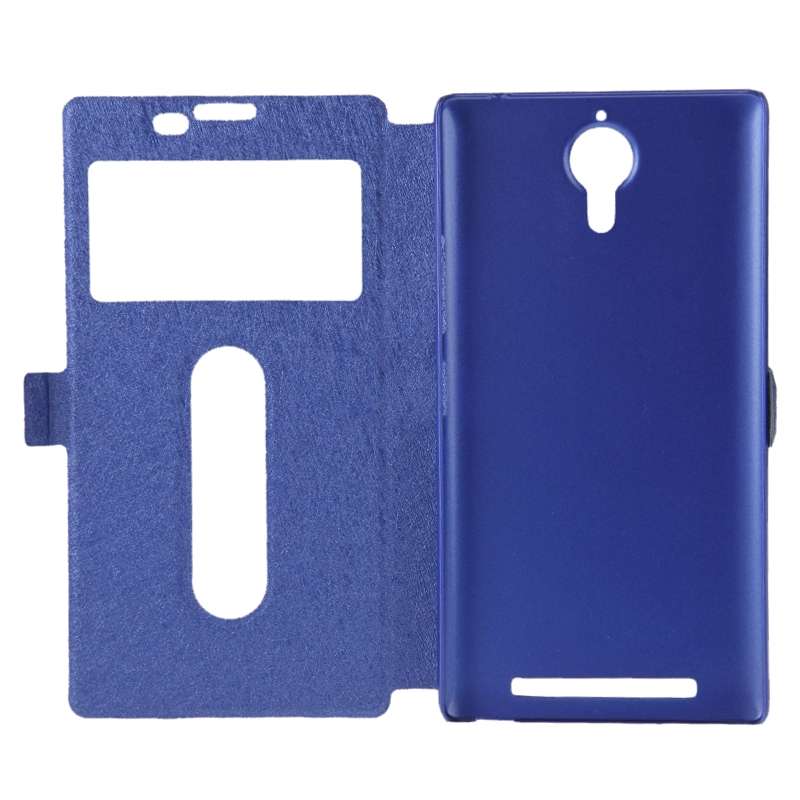 Cross Texture Horizontal Flip Leather Case with Caller ID Display & Holder for Len ... (Dark Blue)