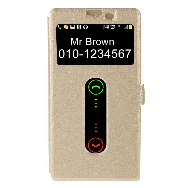 Cross Texture Horizontal Flip Leather Case with Caller ID Display & Holder for Lenovo K80(Gold)