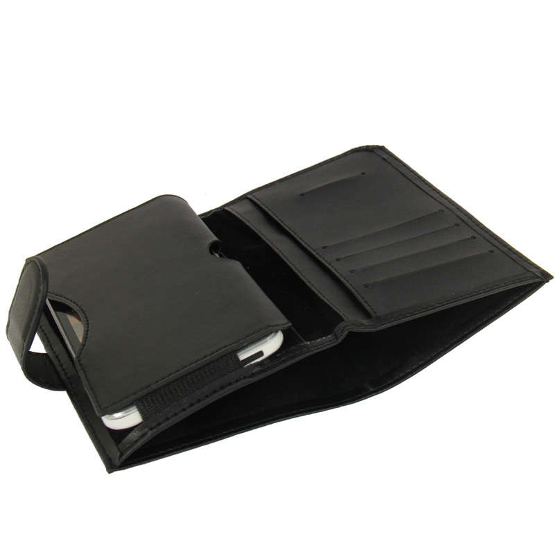 Genuine Leather Case with Wallet & Credit Card Slots for HTC M7 / i9300 / i9250 / Sony ... (Black)