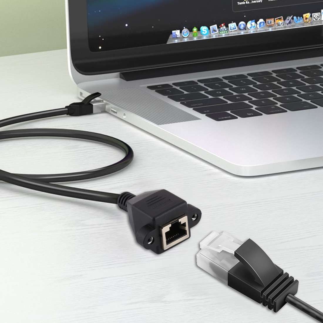 RJ45 Female to Male CAT5E Network Panel Mount Screw Lock Extension Cable, Length: 1.5m(Black)