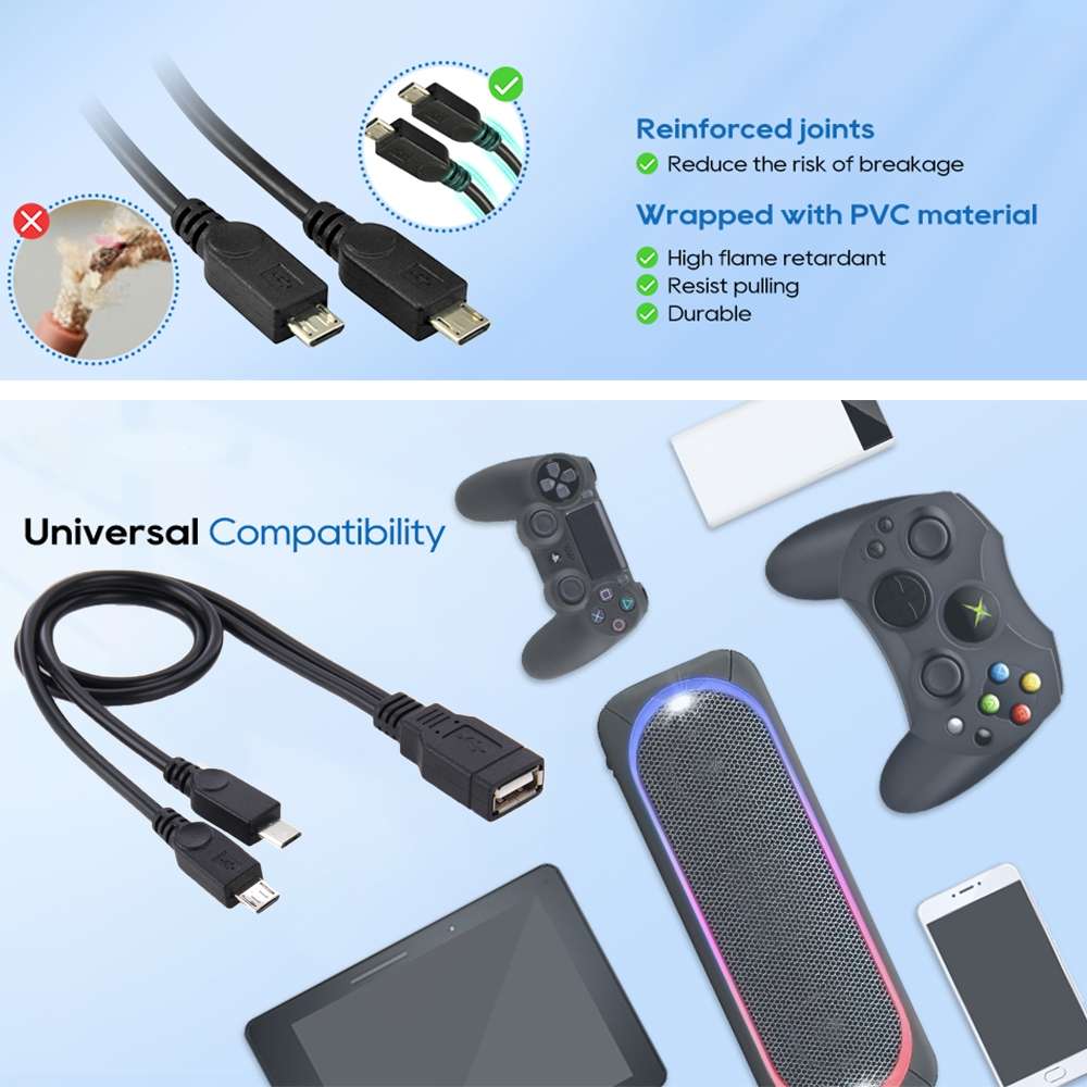 USB 2.0 Female to 2 Micro USB Male Cable, Length: About 30cm