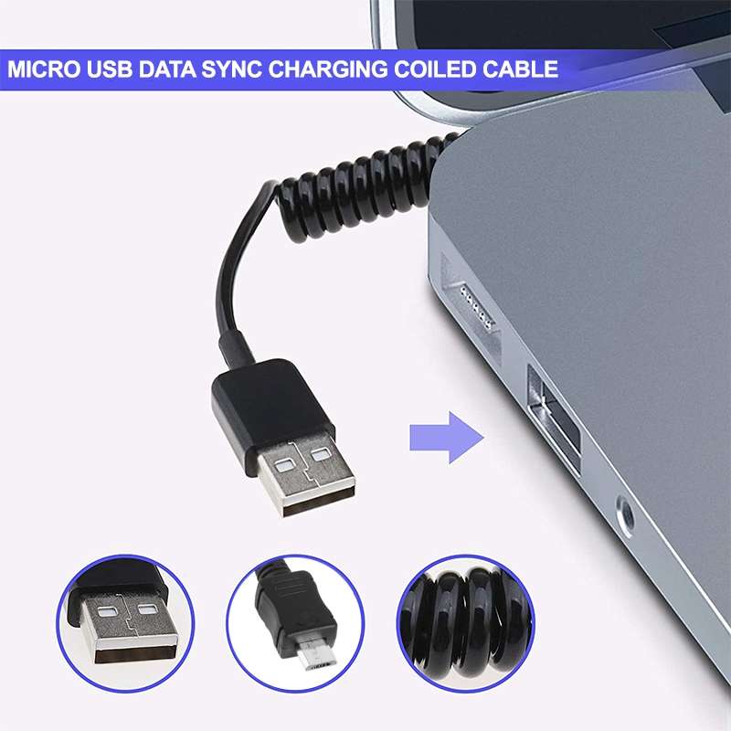 2m Micro USB Data Sync Charging Coiled Cable / Spring Cable(Black)