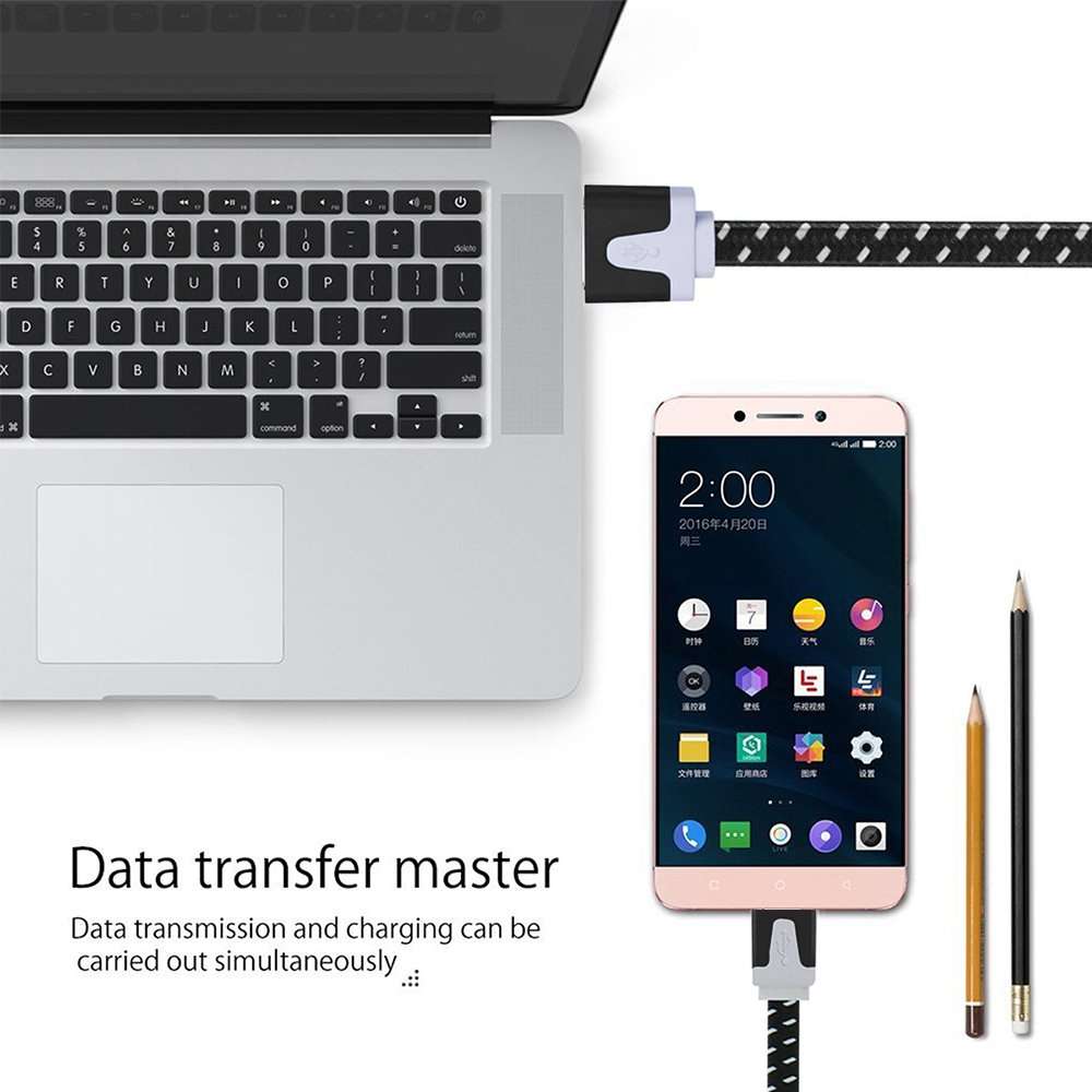 2m Woven Style Micro USB to USB Data / Charging Cable(Black)
