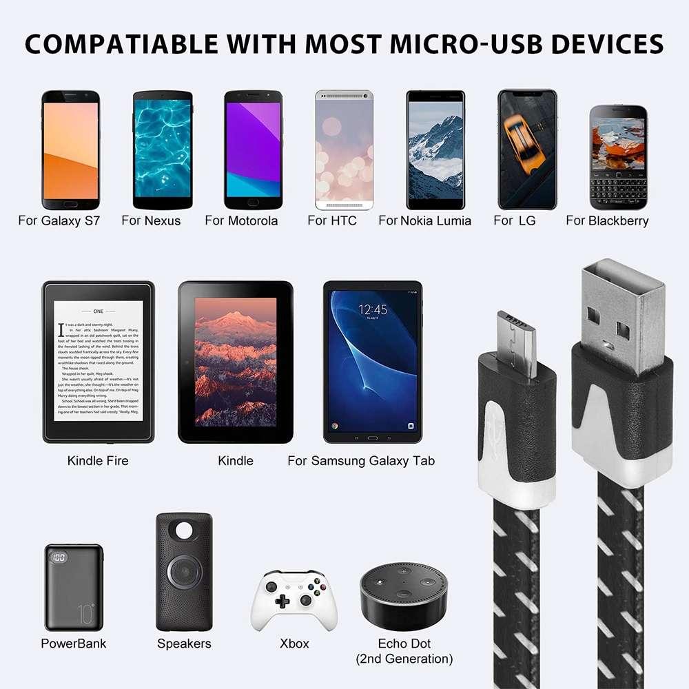 2m Woven Style Micro USB to USB Data / Charging Cable(Black)