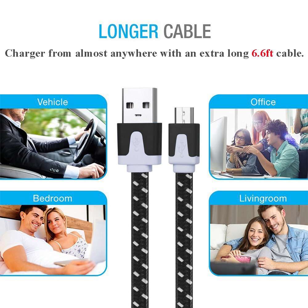 2m Woven Style Micro USB to USB Data / Charging Cable(Black)
