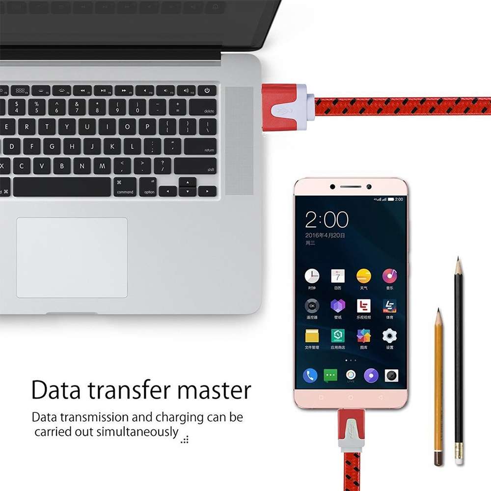 2m Woven Style Micro USB to USB Data / Charging Cable(Red)