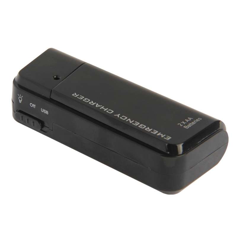 AA Batteries Emergency USB Charger with Flashlight(Black)