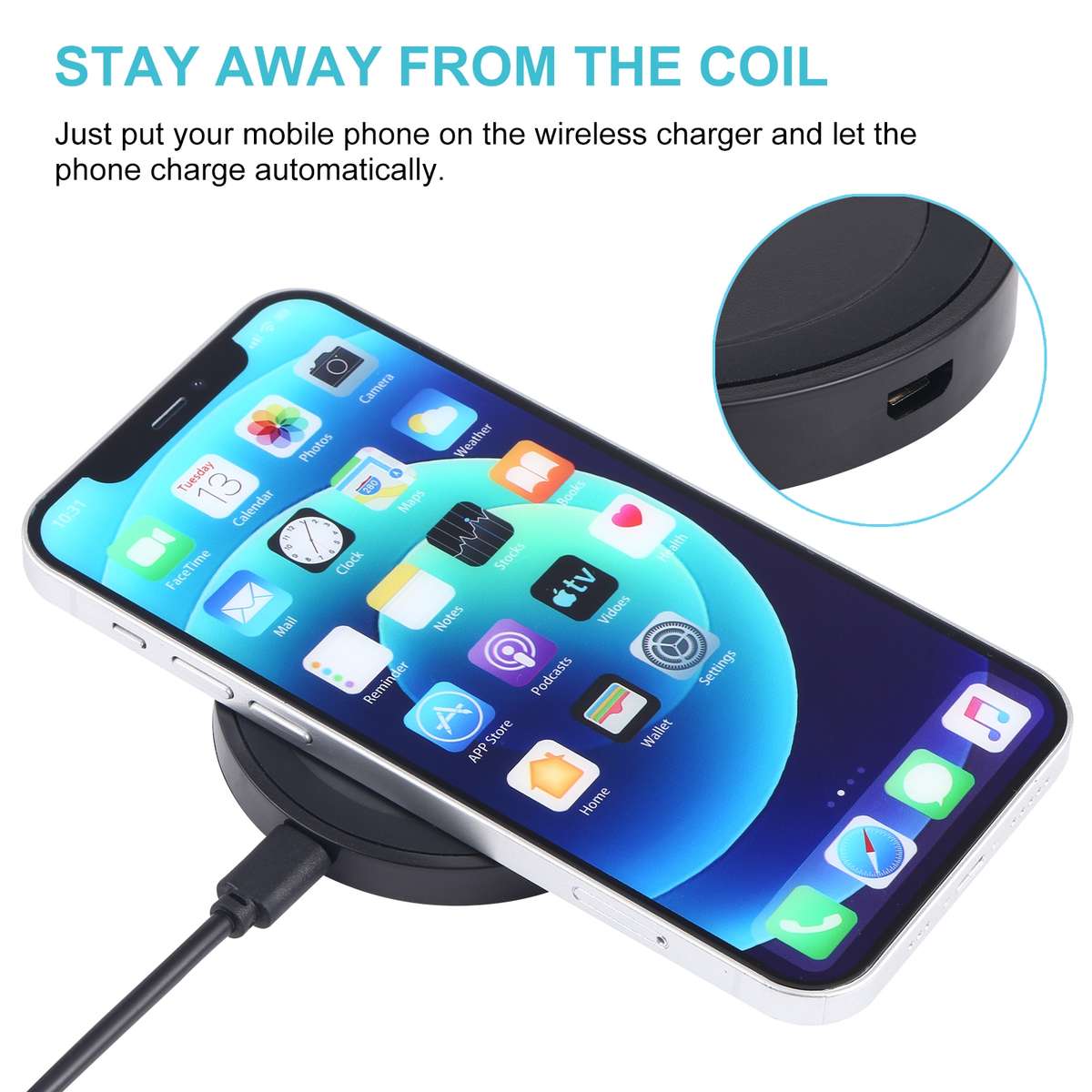 Universal QI Standard Round Wireless Charging Pad(Black)