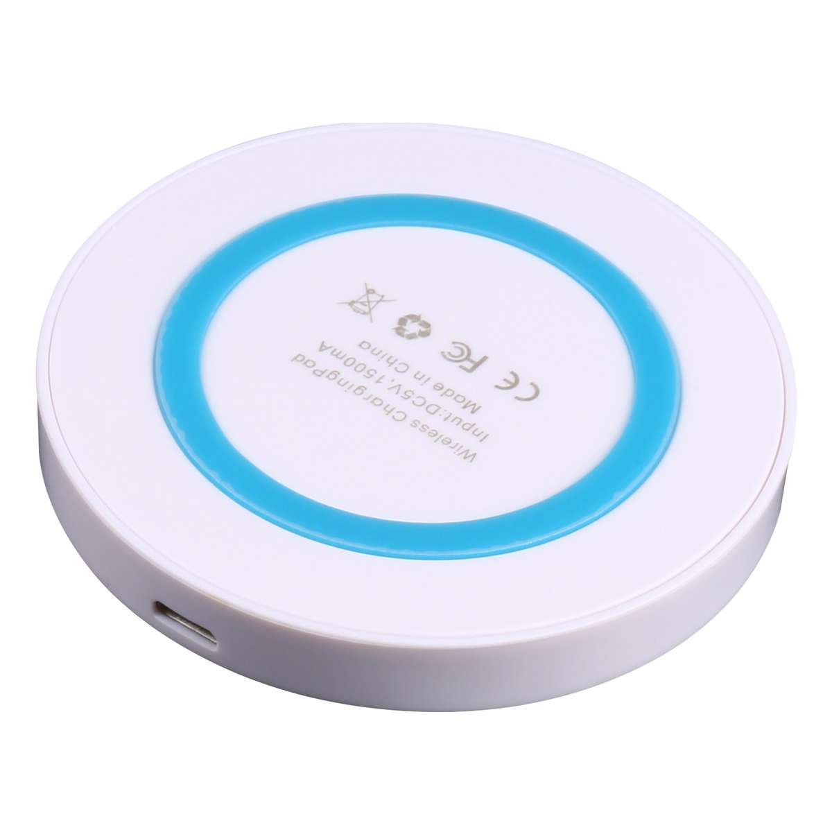 Universal QI Standard Round Wireless Charging Pad (White + Blue)