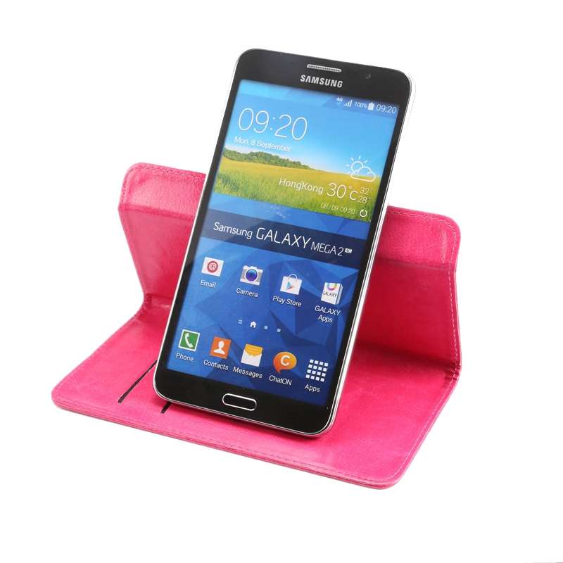 5.5-6.3 Inch Universal Crazy Horse Texture 360 Degree Rotating Carry Case with Holde ... (Magenta)