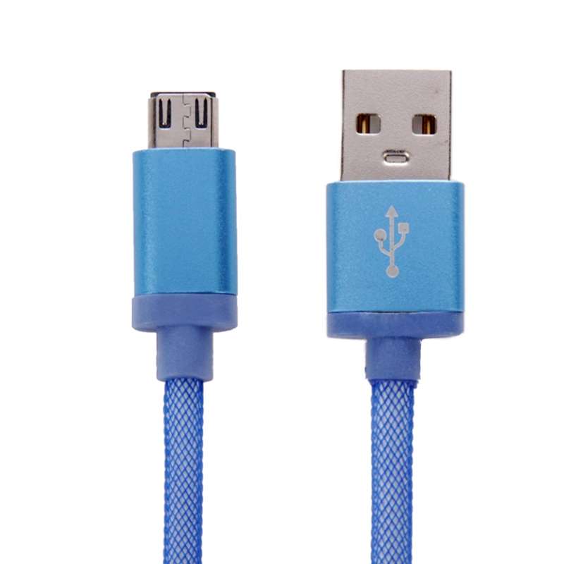 25cm Net Style Metal Head Micro USB to USB 2.0 Data / Charger Cable(Blue)