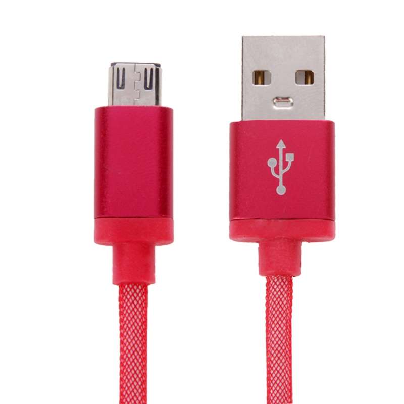 25cm Net Style Metal Head Micro USB to USB 2.0 Data / Charger Cable(Red)