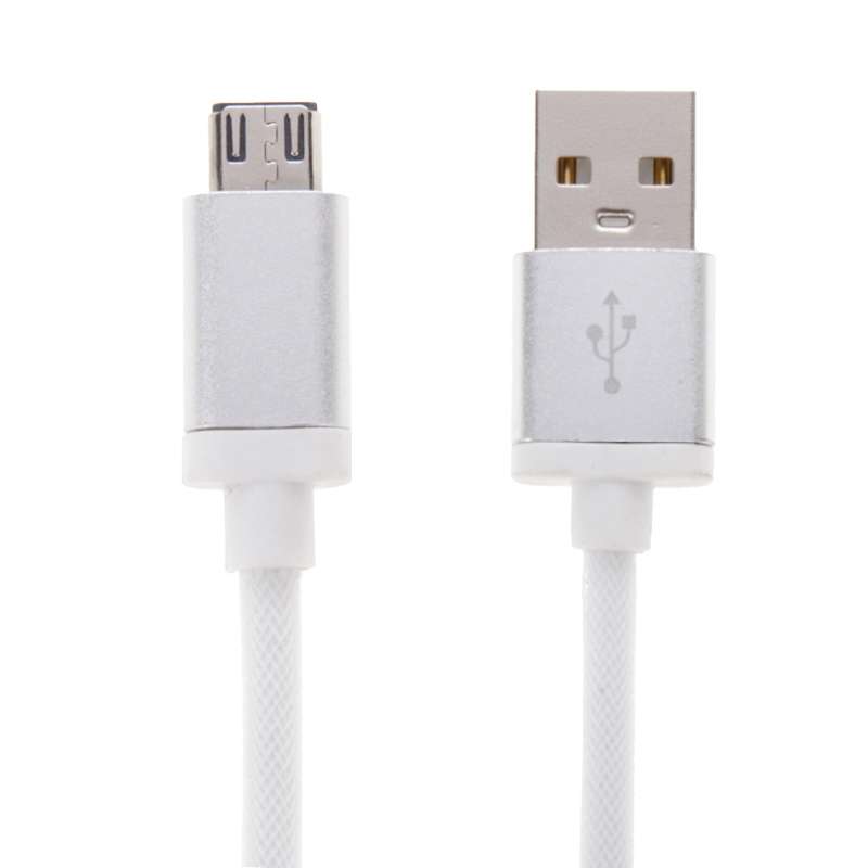 25cm Net Style Metal Head Micro USB to USB 2.0 Data / Charger Cable(White)