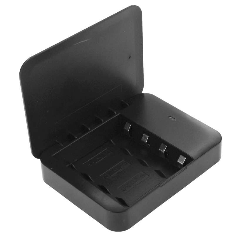 USB 2.0 4 x AA Batteries Box Portable Charger with Flashlight(Black)