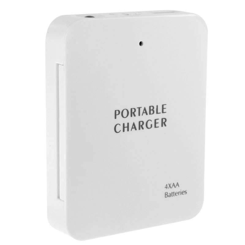 USB 2.0 4 x AA Batteries Box Portable Charger with Flashlight(White)