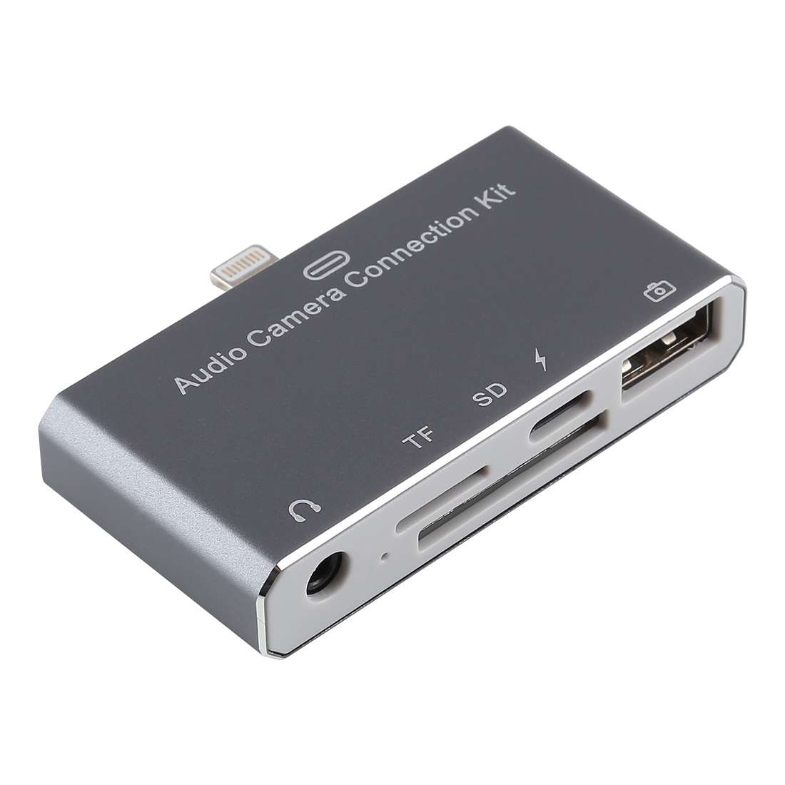 D-198 5 in 1 8 Pin to USB HUB +USB-C / Type-C + 3.5mm Earphone + SD + TF Card Reader for MacBook,