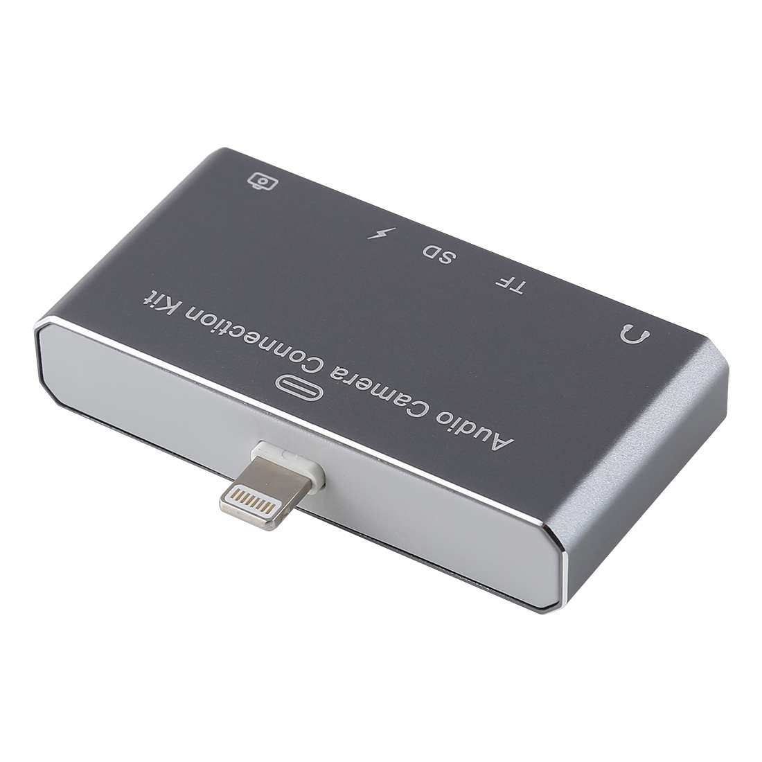 D-198 5 in 1 8 Pin to USB HUB +USB-C / Type-C + 3.5mm Earphone + SD + TF Card Reader for MacBook,