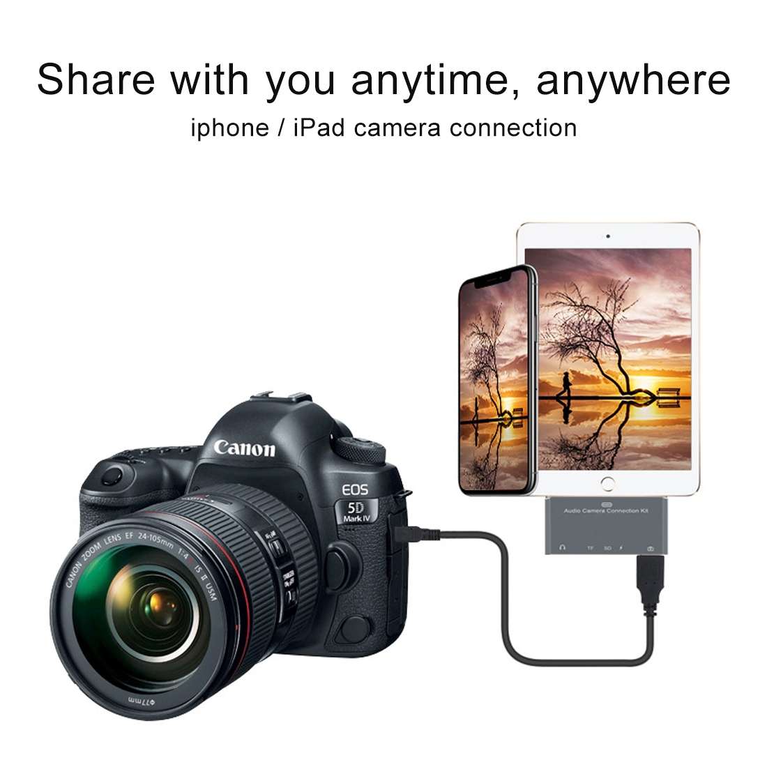 D-198 5 in 1 8 Pin to USB HUB +USB-C / Type-C + 3.5mm Earphone + SD + TF Card Reader for MacBook,