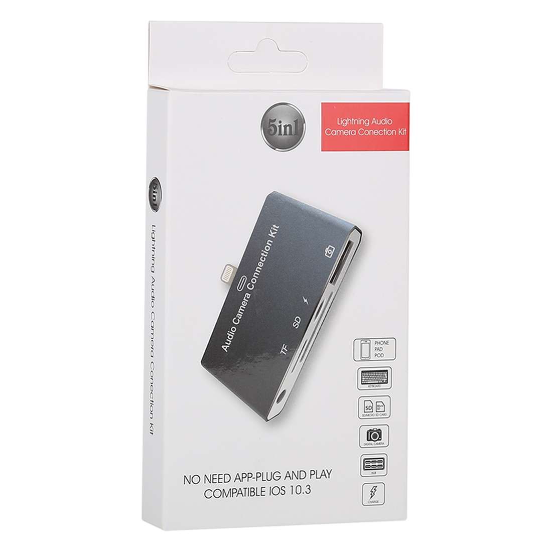 D-198 5 in 1 8 Pin to USB HUB +USB-C / Type-C + 3.5mm Earphone + SD + TF Card Reader for MacBook,