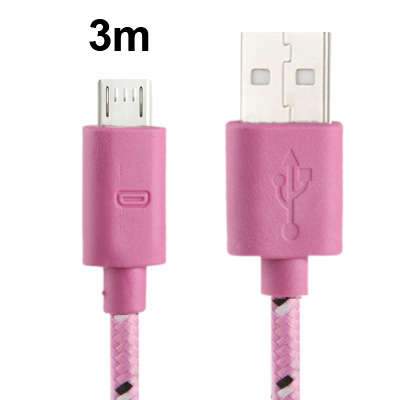 Nylon Netting Style Micro 5 Pin USB Data Transfer / Charge Cable, Length: 3m(Pink)