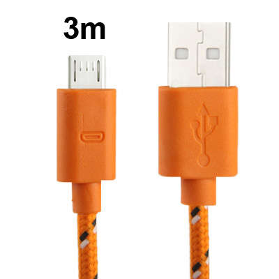 Nylon Netting Style Micro 5 Pin USB Data Transfer / Charge Cable, Length: 3m(Orange)