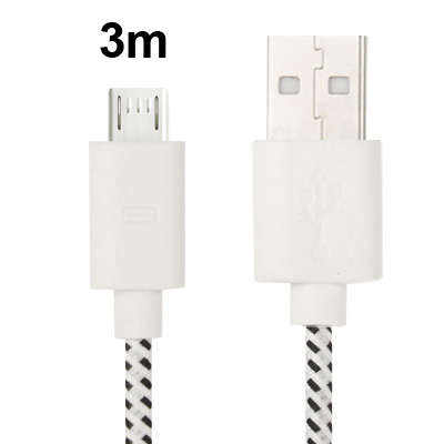 Nylon Netting Style Micro 5 Pin USB Data Transfer / Charge Cable, Length: 3m(White)