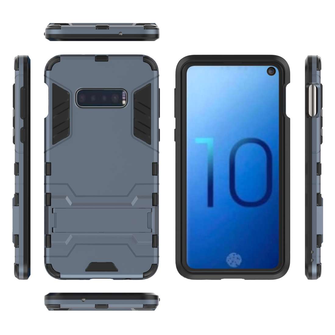 Shockproof PC + TPU Case for Galaxy S10e, with Holder(Navy Blue)