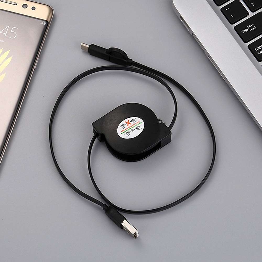 1m 2A Two in One Retractable Micro USB to Type-C Data Sync Charging Cable