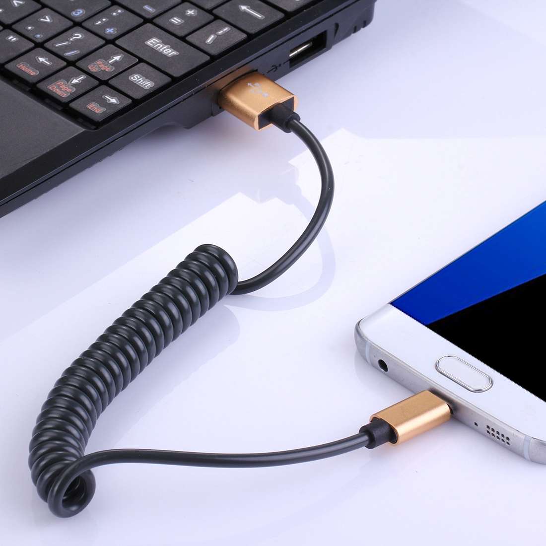30cm to 100cm High Speed Spring Style Micro USB to USB 2.0 Flexible Elastic Spring Coiled Cable US