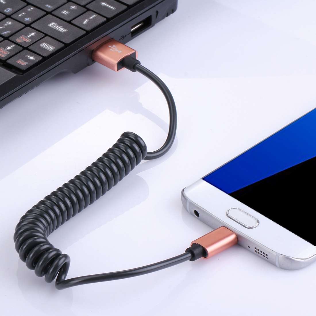30cm to 100cm High Speed Spring Style Micro USB to USB 2.0 Flexible Elastic Spring Coiled Cable US