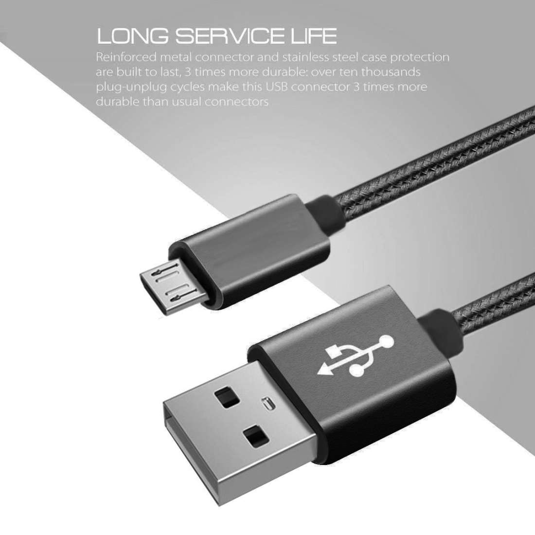 3A Woven Style Metal Head Micro USB to USB Data / Charger Cable, Cable Length: 3m(Black)