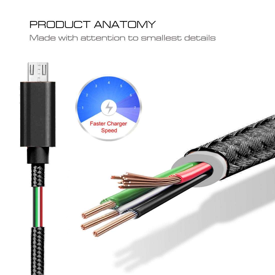 3A Woven Style Metal Head Micro USB to USB Data / Charger Cable, Cable Length: 3m(Black)
