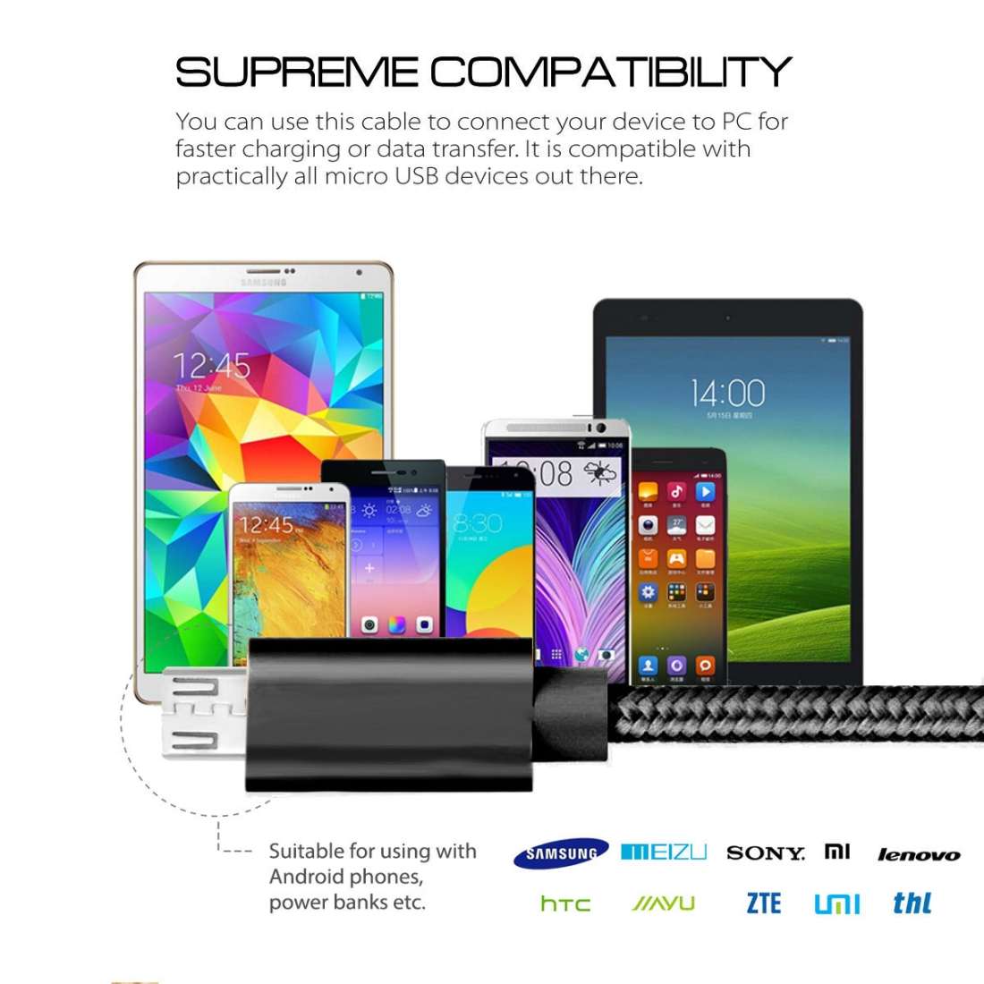 3A Woven Style Metal Head Micro USB to USB Data / Charger Cable, Cable Length: 3m(Black)