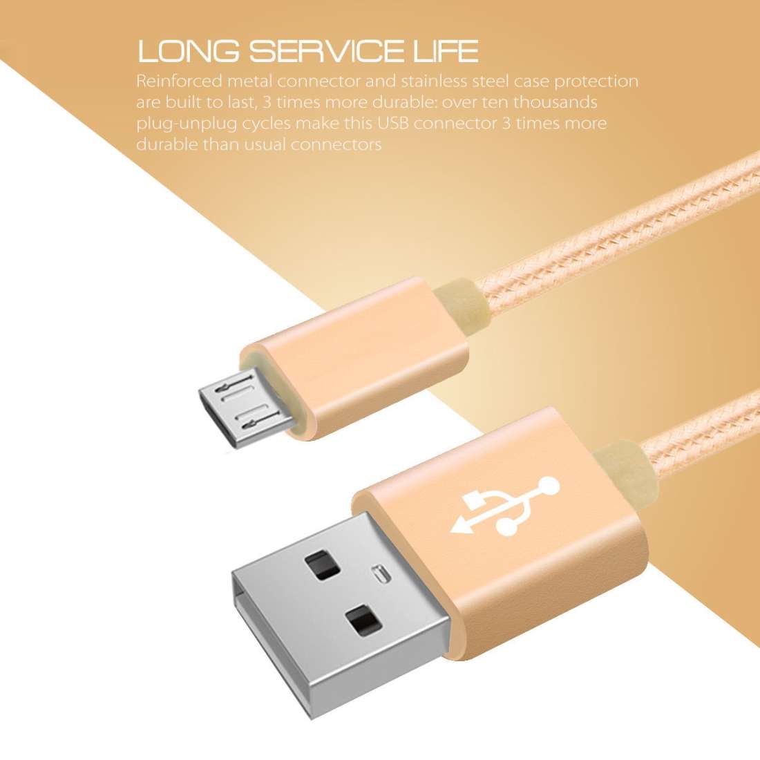 3A Woven Style Metal Head Micro USB to USB Data / Charger Cable, Cable Length: 3m(Gold)
